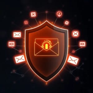 Bouclier futuriste de protection des e-mails basé sur l'IA, qui repousse le spam et le phishing