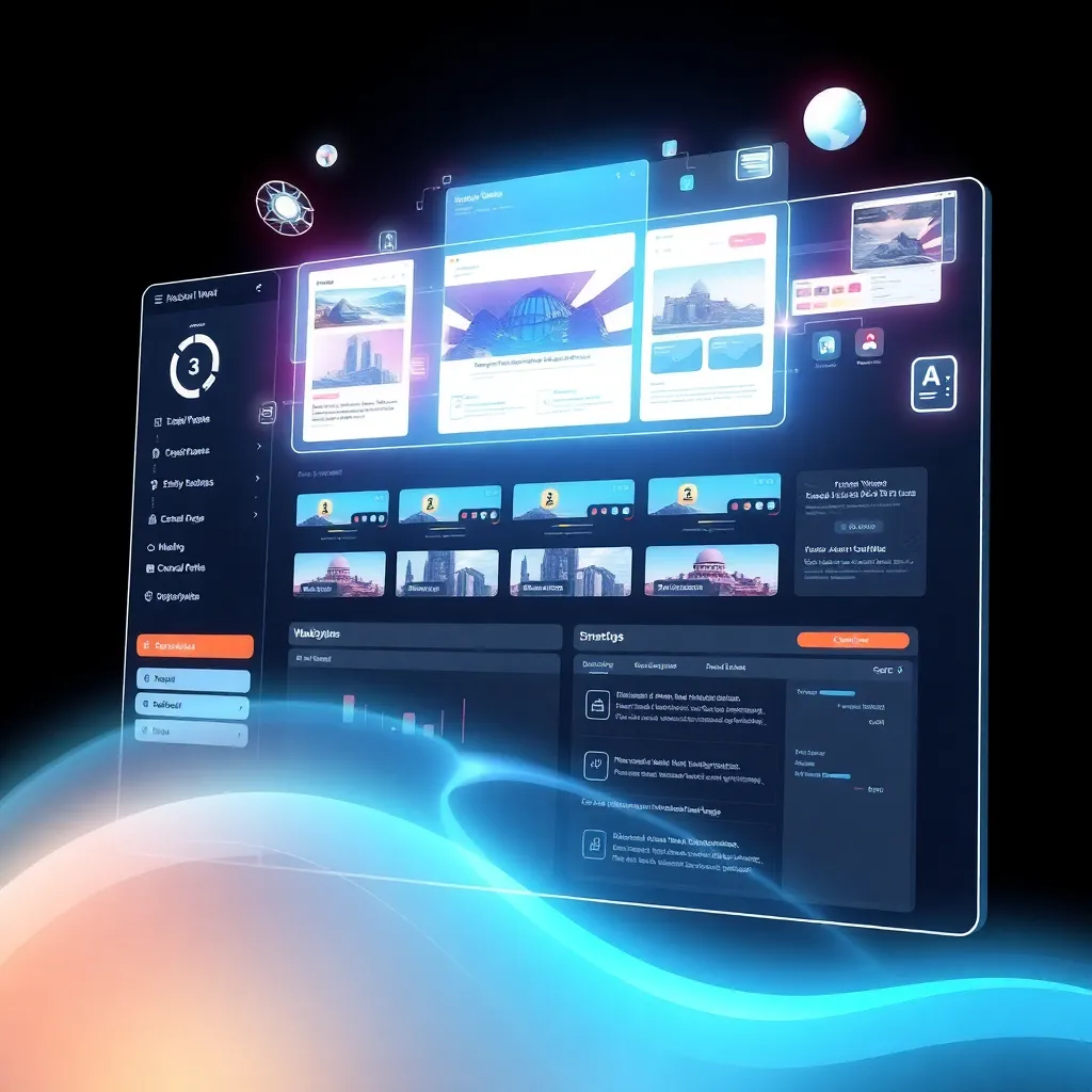 Interface web futuriste basée sur l'IA avec des aperçus holographiques du site web
