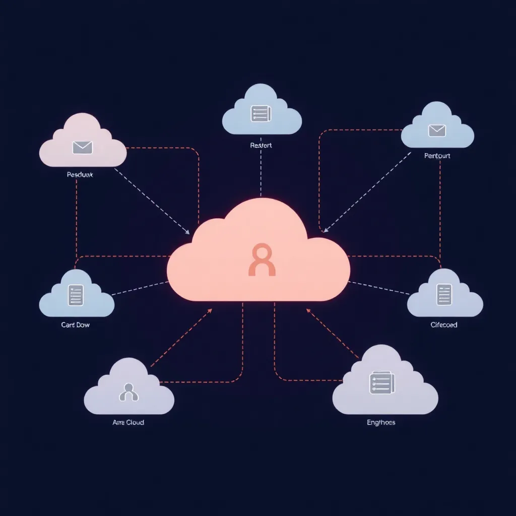 Visualisation de la gestion multi-cloud avec des plateformes cloud interconnectées et un tableau de bord central