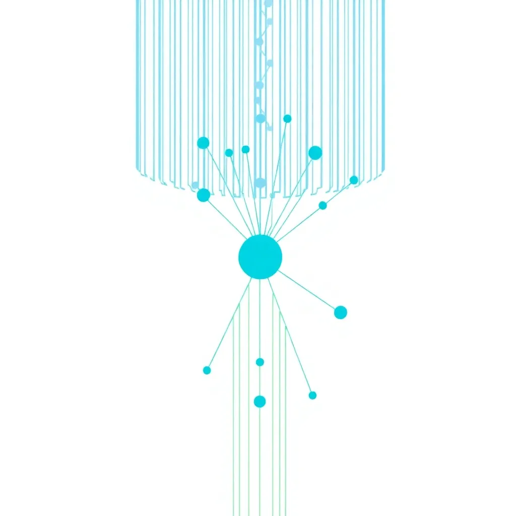 Représentation abstraite de l'optimisation de la base de données MySQL avec des nœuds et des flux de données en réseau