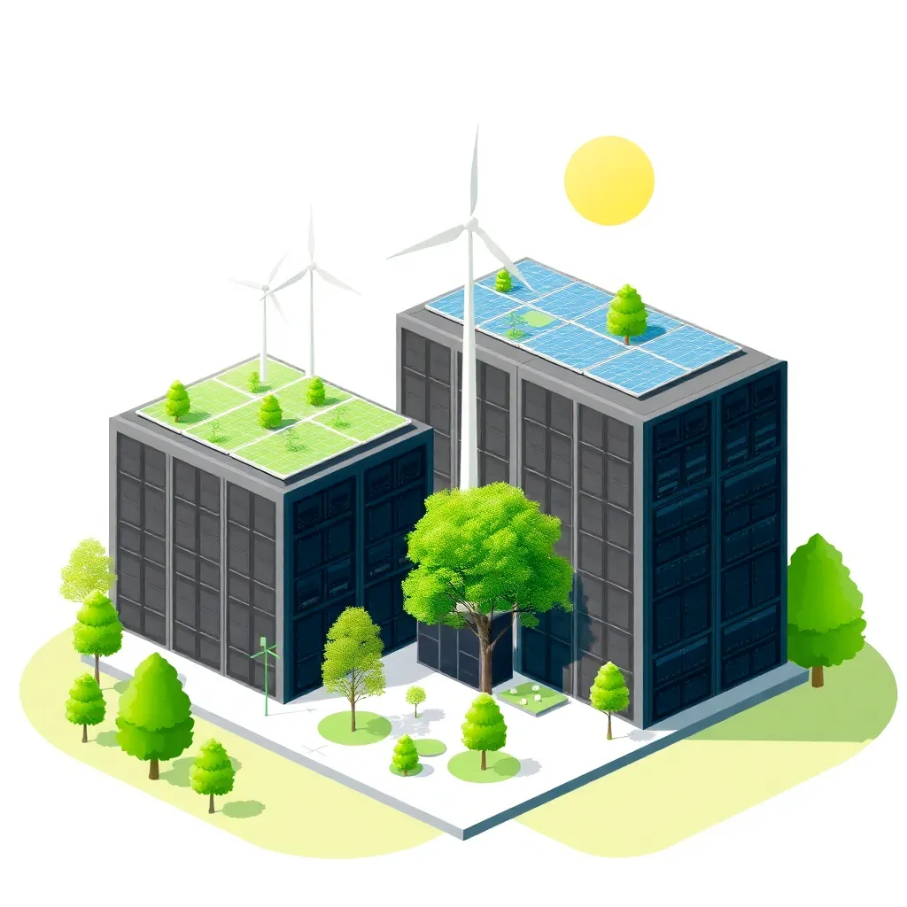 Un centre de données durable avec des sources d'énergie renouvelables et une technologie verte