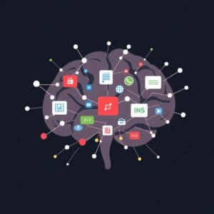 Illustration abstraite du cerveau avec des éléments de site web pour le neuromarketing dans l'hébergement web