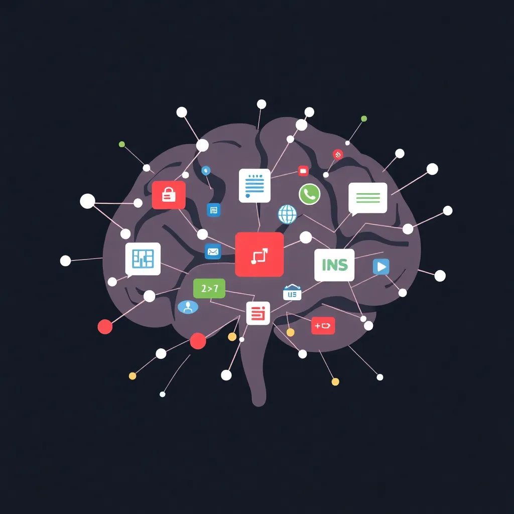 Illustration abstraite du cerveau avec des éléments de site web pour le neuromarketing dans l'hébergement web