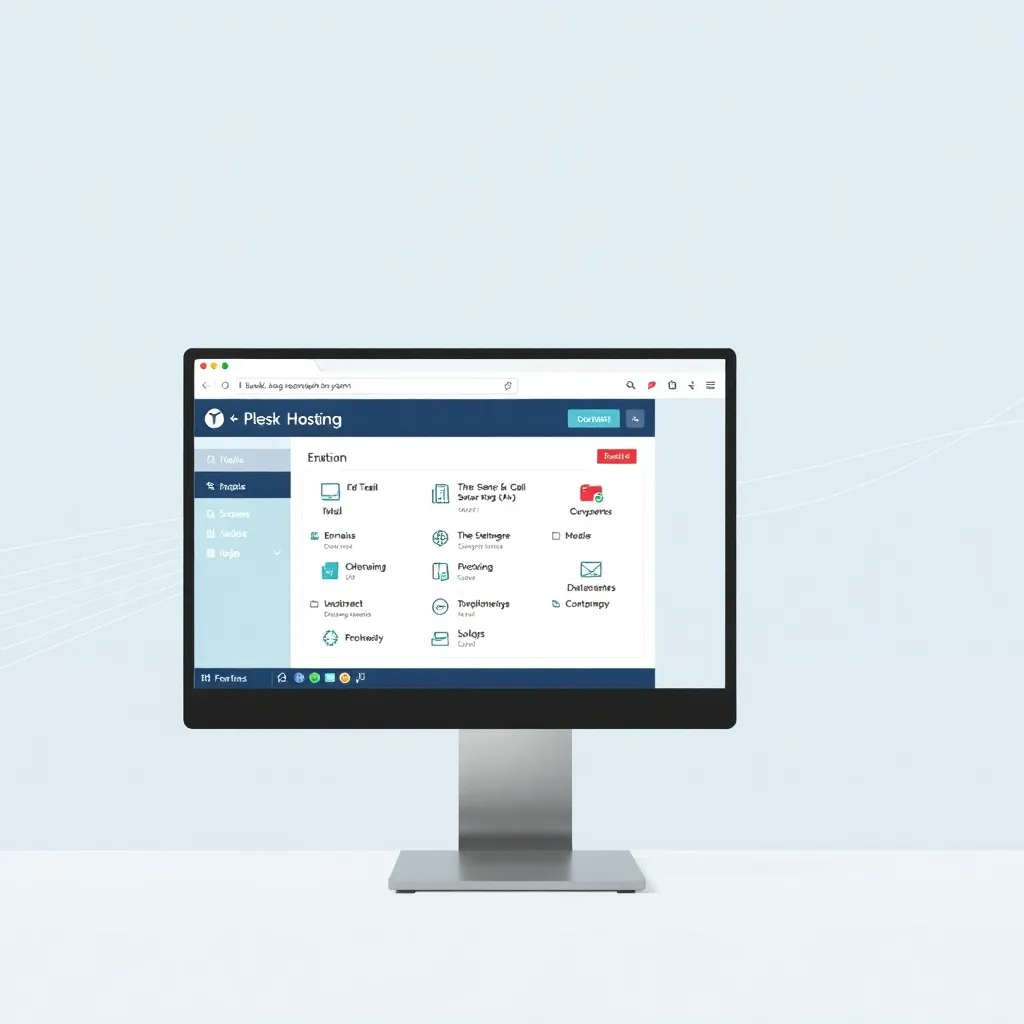 Interface utilisateur Plesk sur un écran d'ordinateur avec des icônes pour les fonctions d'hébergement