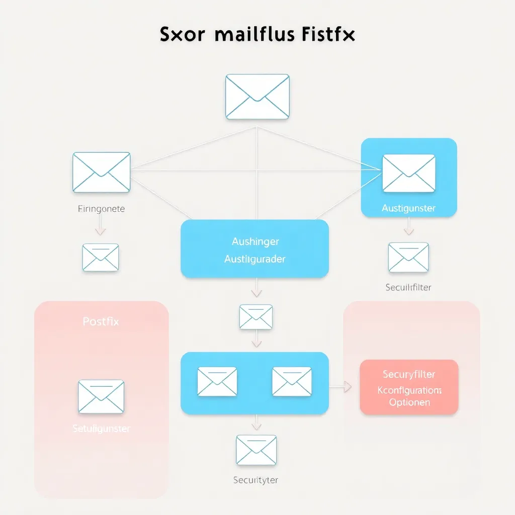 Représentation schématique du flux de courrier Postfix avec des éléments de configuration