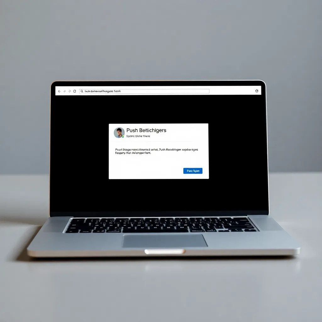 Site web moderne avec notification push sur un ordinateur portable.