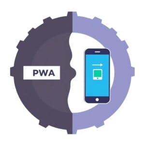 Représentation abstraite des Progressive Web Apps et des native Apps comme des engrenages qui s'emboîtent les uns dans les autres
