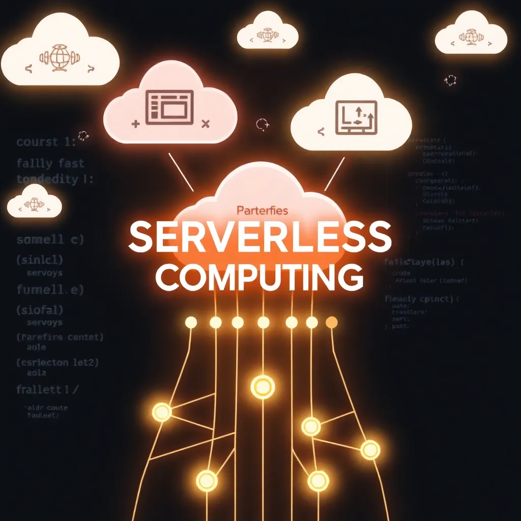Représentation abstraite du concept de Serverless Computing avec des icônes de cloud et des nœuds en réseau
