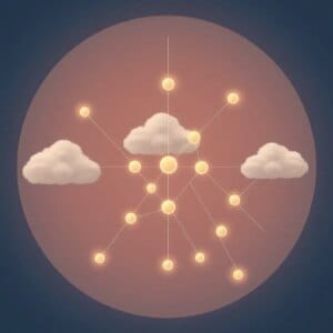 Représentation abstraite de l'informatique sans serveur avec des nœuds de cloud interconnectés