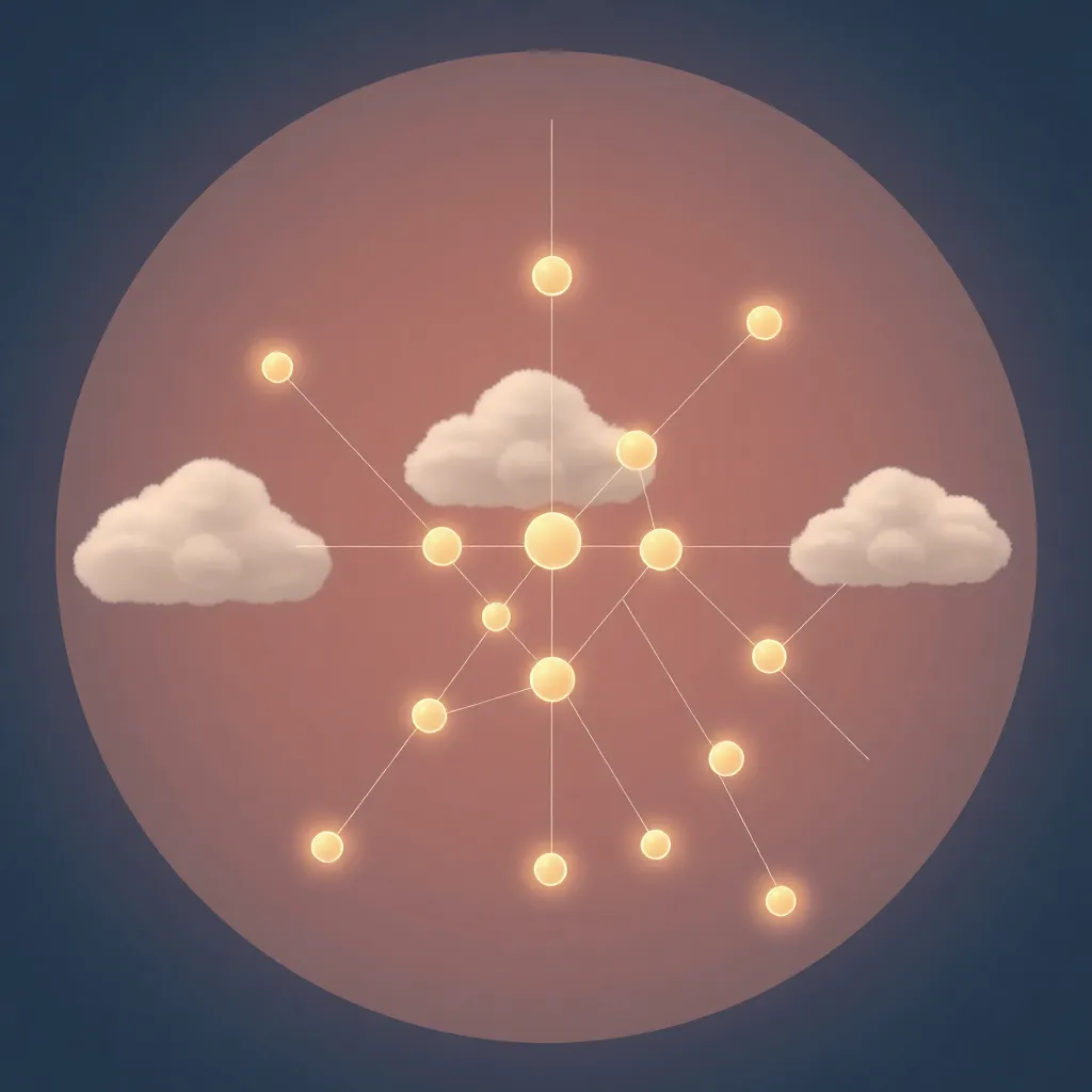 Représentation abstraite de l'informatique sans serveur avec des nœuds de cloud interconnectés