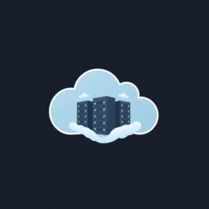 Représentation abstraite de l'hébergement sans serveur avec un nuage et des racks de serveurs flottants