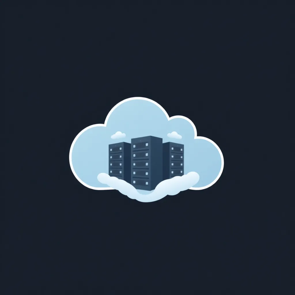 Représentation abstraite de l'hébergement sans serveur avec un nuage et des racks de serveurs flottants