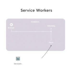 Diagramme abstrait du cycle de vie du Service Worker avec les liens entre le navigateur, le Service Worker et le serveur