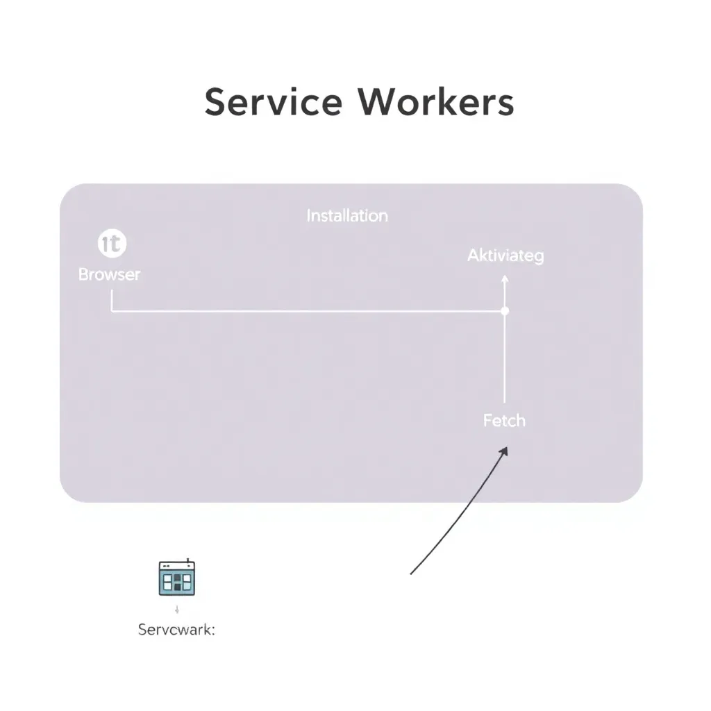 Diagramme abstrait du cycle de vie du Service Worker avec les liens entre le navigateur, le Service Worker et le serveur