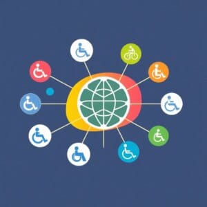 Représentation abstraite de l'accessibilité numérique avec des symboles pour différents handicaps