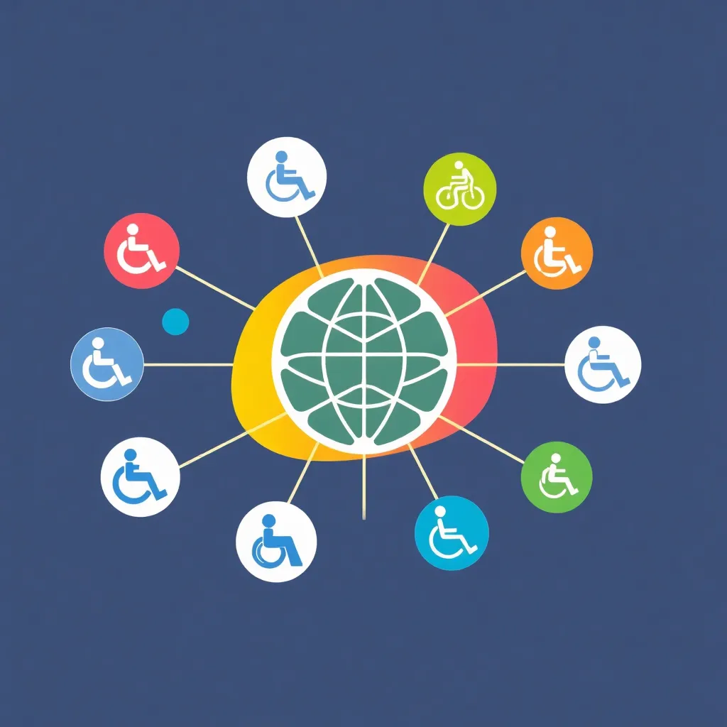 Représentation abstraite de l'accessibilité numérique avec des symboles pour différents handicaps