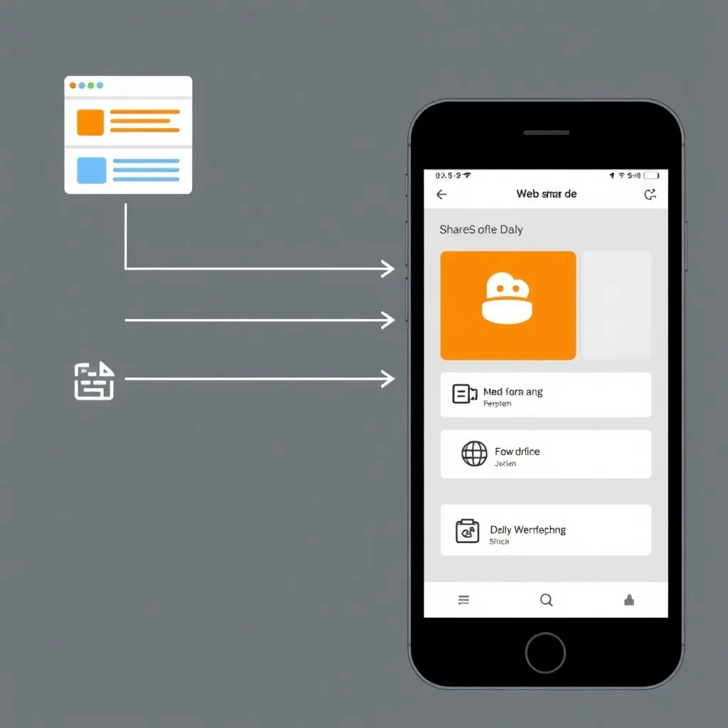 Diagramme de l'API de partage web avec site web, smartphone et options de partage