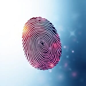 Représentation abstraite d'une empreinte digitale qui se transforme en code numérique