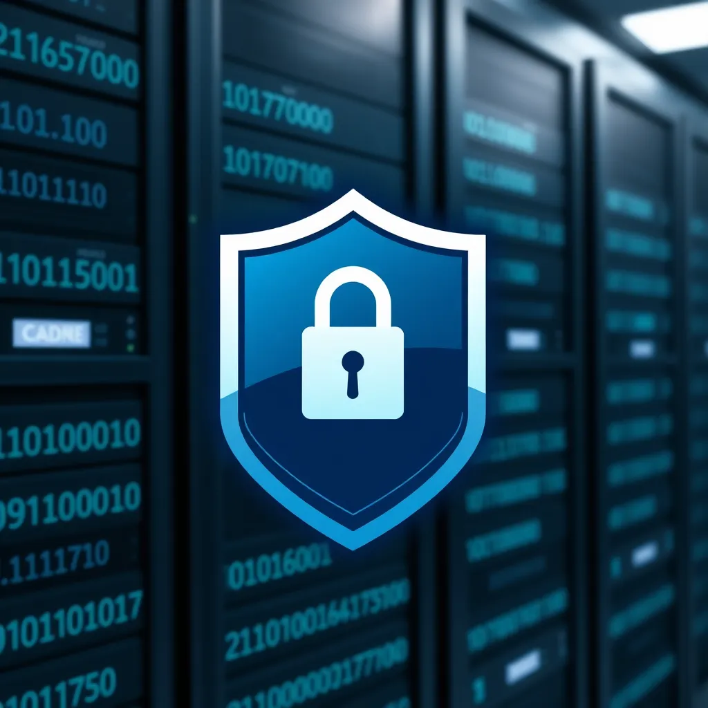 Protection des données et sécurité dans l'hébergement web symbolisées par un bouclier et un cadenas