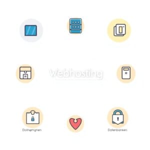 Infographie sur les termes d'hébergement web avec des icônes en réseau