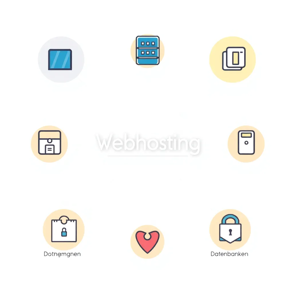 Infographie sur les termes d'hébergement web avec des icônes en réseau