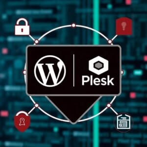 Logos WordPress et Plesk avec icônes de sécurité