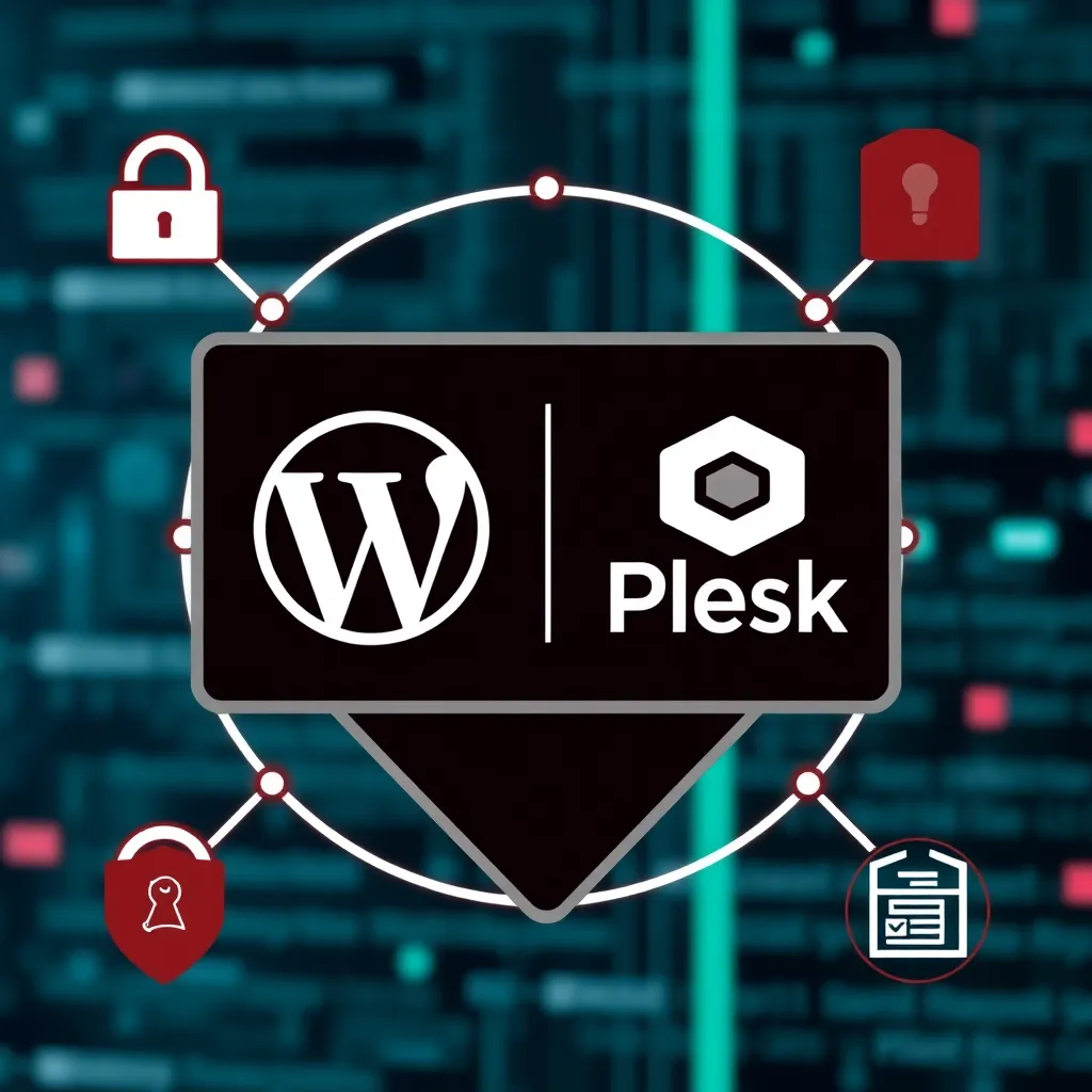 Logos WordPress et Plesk avec icônes de sécurité
