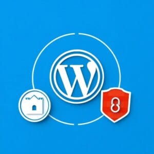 Sécurité de WordPress : logo entouré de mesures de protection