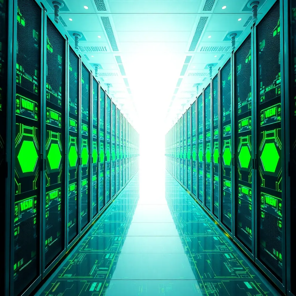 Un centre de données tourné vers l'avenir avec des sources d'énergie renouvelables, des interfaces d'intelligence artificielle et des nœuds d'edge computing