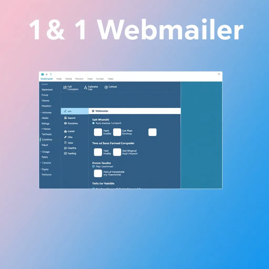 Visualisation abstraite de l'interface utilisateur du Webmailer 1&1 avec les fonctions de messagerie et les options de configuration