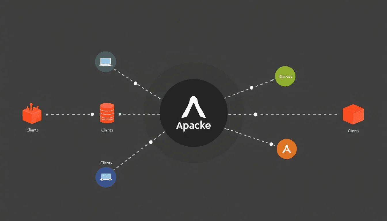 Une représentation graphique de la configuration d'Apache pour l'implémentation d'un reverse proxy.