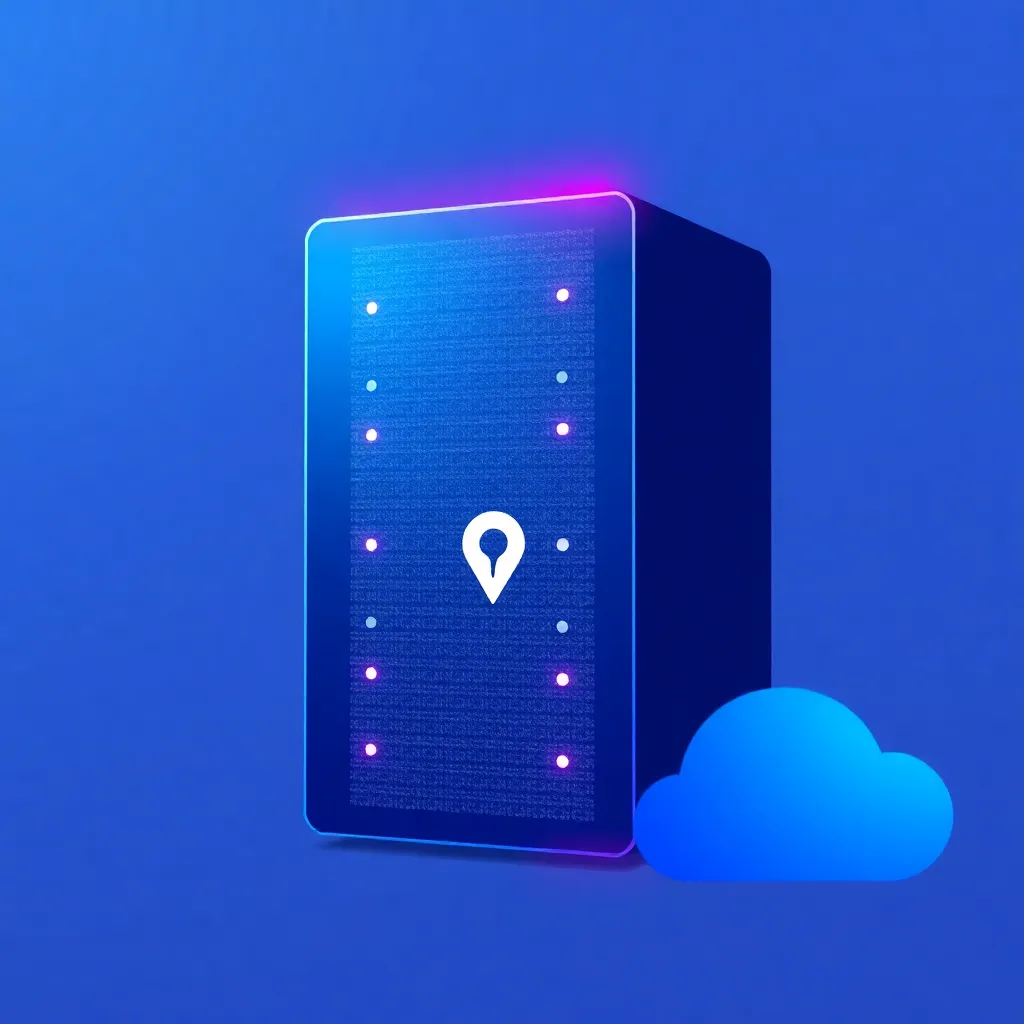 Un centre de données moderne avec des racks de serveurs éclairés et un accent sur la sécurité