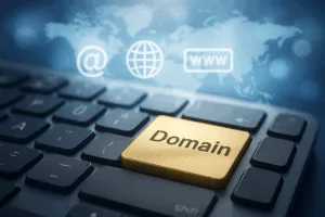 Conseils pour l'achat d'un domaine : Clavier moderne avec touche domaine en surbrillance en or