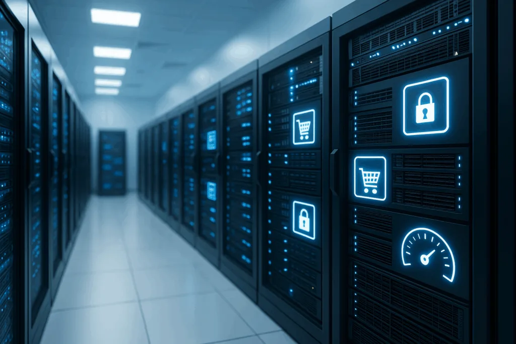 Infrastructure de serveur moderne pour l'hébergement de sites web de commerce électronique avec des caractéristiques de sécurité et de performance