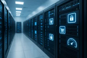 Infrastructure de serveur moderne pour l'hébergement de sites web de commerce électronique avec des caractéristiques de sécurité et de performance