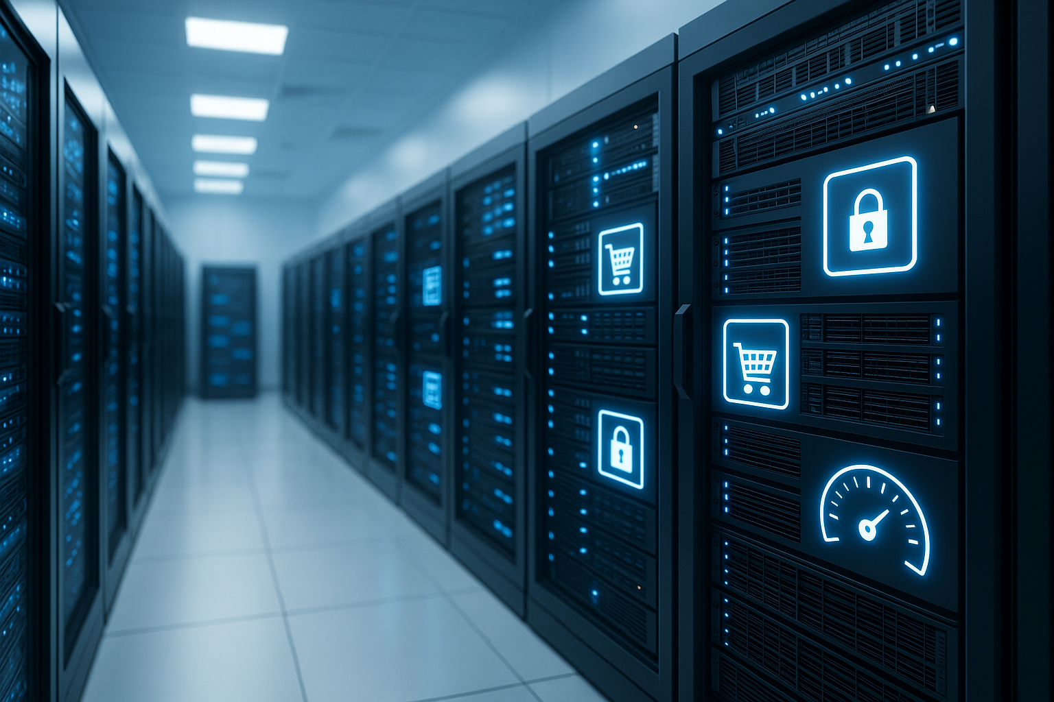Infrastructure de serveur moderne pour l'hébergement de sites web de commerce électronique avec des caractéristiques de sécurité et de performance