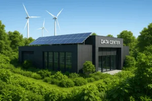 Un centre de données durable avec des panneaux solaires et des plantes