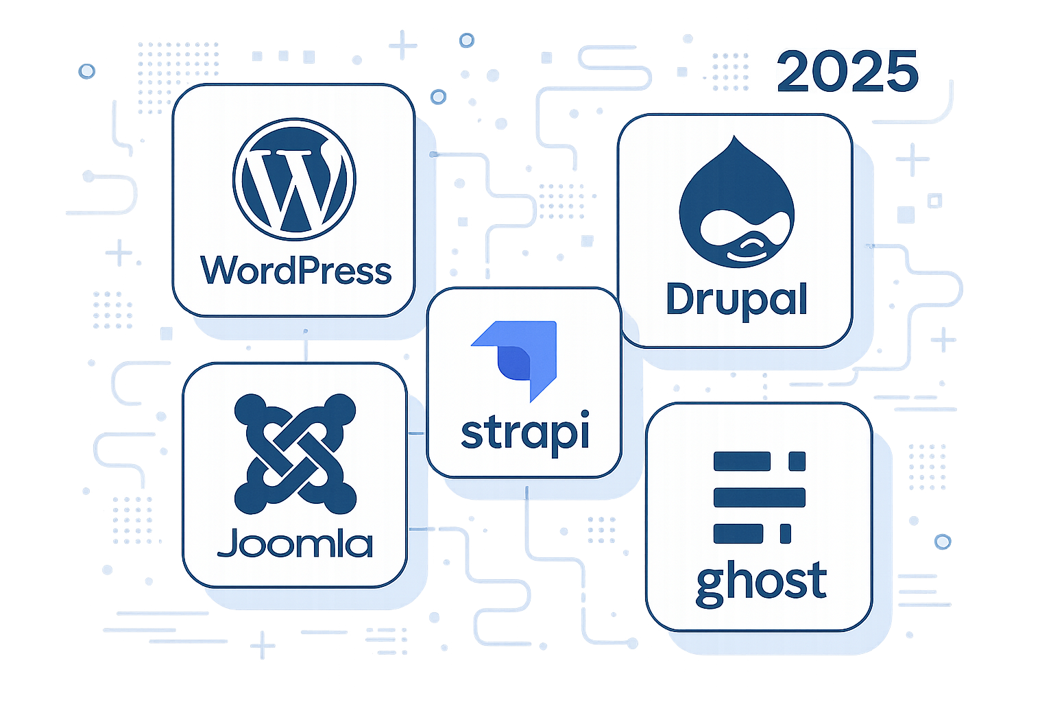 Comparaison des meilleurs systèmes CMS open source en 2025 : WordPress, Drupal, Joomla, Strapi et Ghost