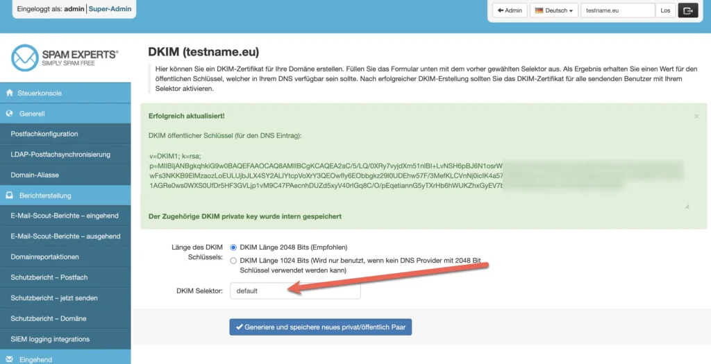 spamexperts dkim réglage