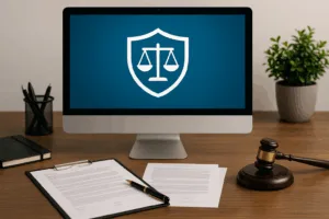 Site web juridiquement sûr avec protection des données et mentions légales sur un écran d'ordinateur