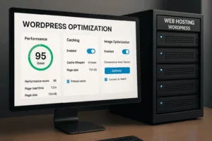 Tableau de bord de performance WordPress avec outils d'optimisation pour un hébergement web plus rapide