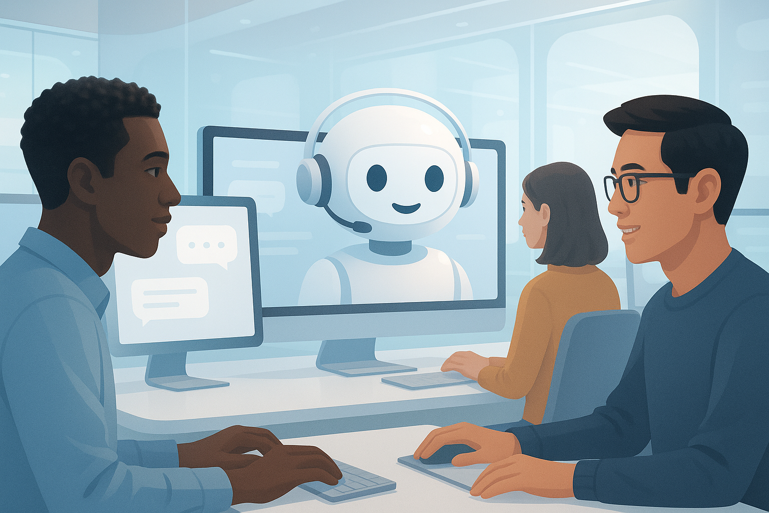 Un chatbot moderne assiste les utilisateurs sur un site web professionnel