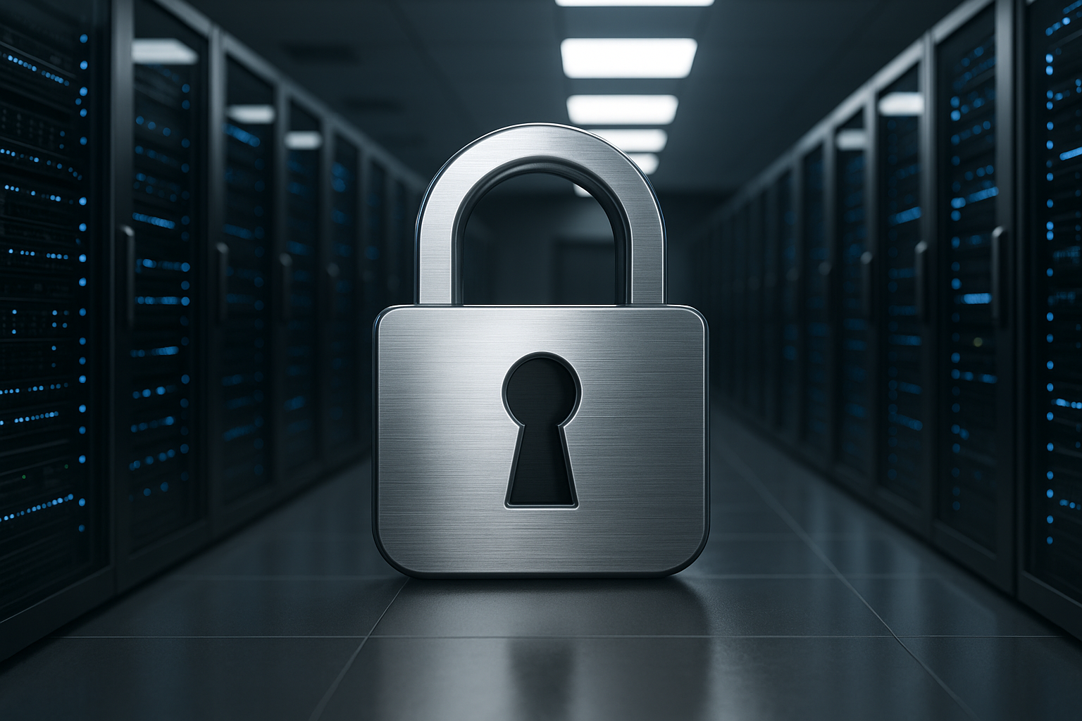 Symbole de protection des données devant le système de serveur - traitement sécurisé des données sur Internet
