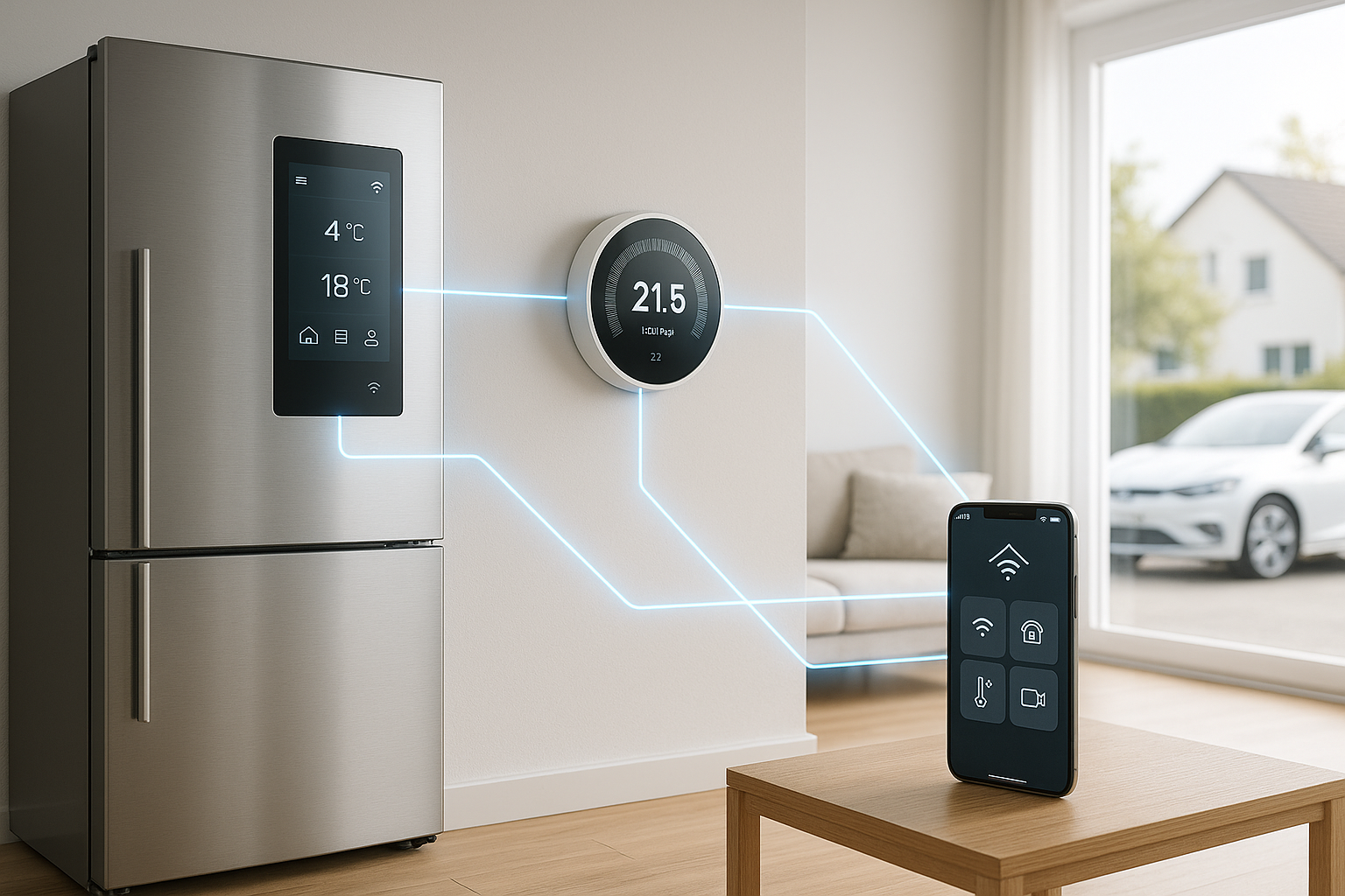 Une maison intelligente connectée avec des appareils IoT et des flux de données