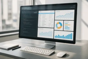Poste de travail optimisé pour le référencement avec grand écran et analyse de tableau de bord