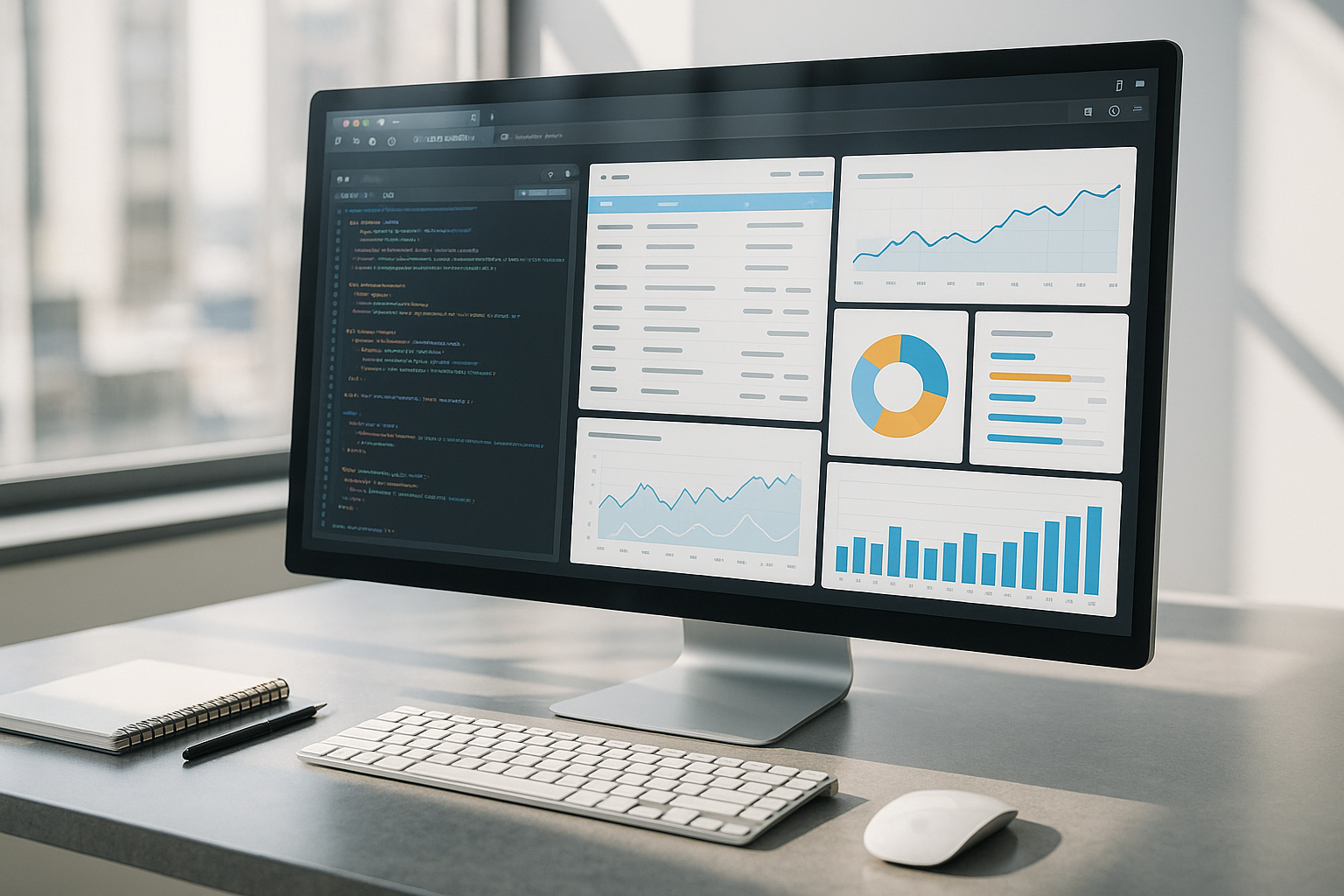 Poste de travail optimisé pour le référencement avec grand écran et analyse de tableau de bord