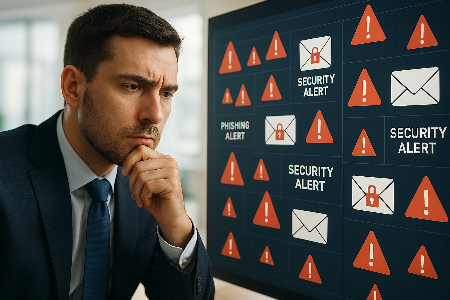 Un professionnel des affaires teste le moniteur de sécurité numérique contre les attaques de phishing.