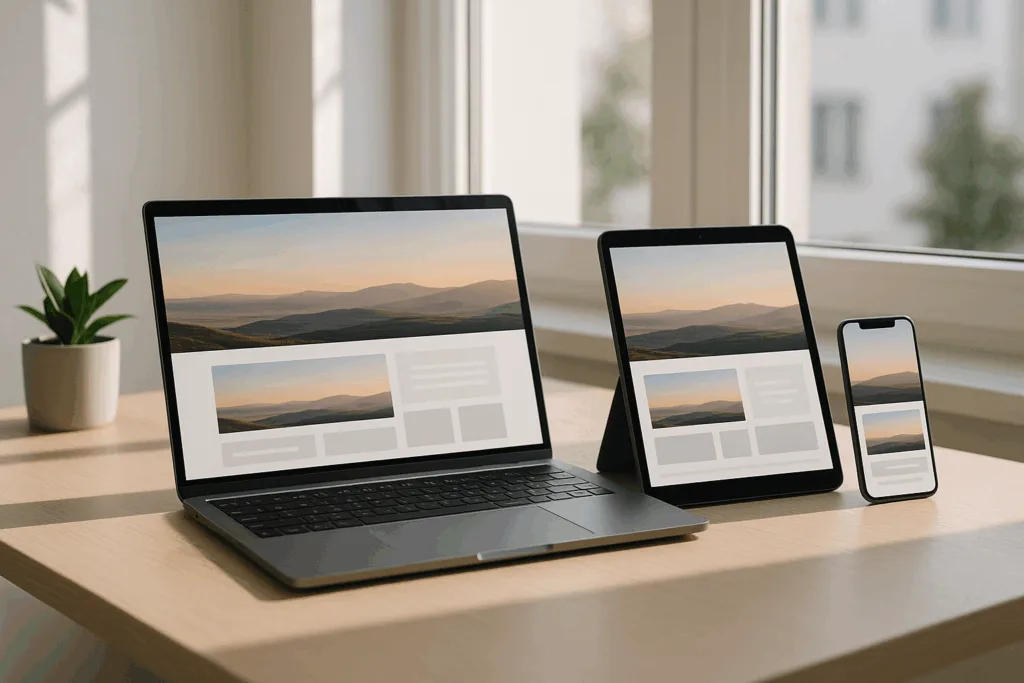 Les appareils modernes affichent un site web responsive sur différents écrans
