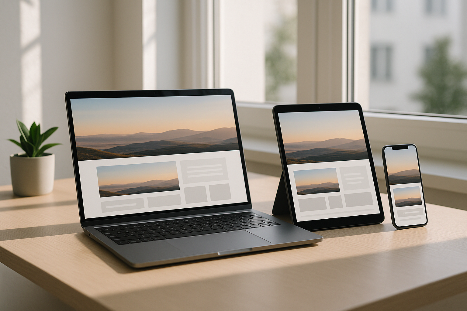 Les appareils modernes affichent un site web responsive sur différents écrans