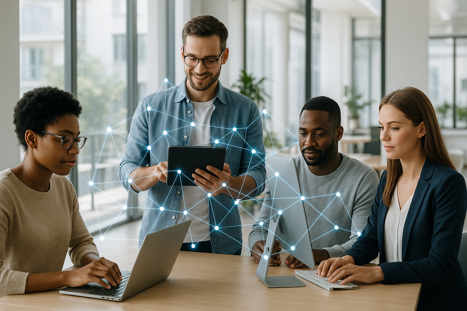 Communauté numérique de différents utilisateurs sur le portail d'adhésion moderne avec ordinateurs portables et tablettes
